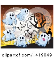 Poster, Art Print Of Group Of Ghosts By A Bare Tree Against A Full Moon