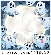 Poster, Art Print Of Group Of Ghosts Around A Full Moon With Bats
