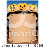 Poster, Art Print Of Halloween Border Of Jackolantern Pumpkins Over A Parchment Scroll