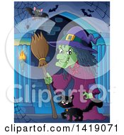 Poster, Art Print Of Witch And Cat Walking In A Hallway