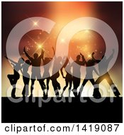 Poster, Art Print Of Background Of Silhouetted Party People Dancing And Flares