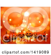 Poster, Art Print Of 3d Halloween Jackolantern Pumpkins On An Orange Background