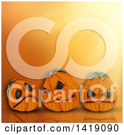 Poster, Art Print Of 3d Halloween Jackolantern Pumpkins On An Orange Background