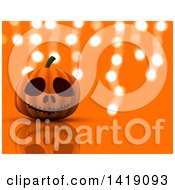Poster, Art Print Of 3d Halloween Jackolantern Pumpkin Over Orange With Hanging Lights