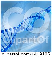 Clipart Of A Background Of 3d Diagonal Dna Strands In Blue Royalty Free Illustration
