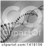 Clipart Of A Background Of 3d Diagonal Dna Strands In Grayscale Royalty Free Illustration