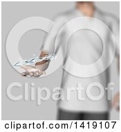 Clipart Of A 3d Defocused Man Holding Out A Dna Strand Royalty Free Illustration