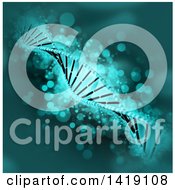 Poster, Art Print Of Background Of A 3d Diagonal Dna Strand In Green With Magic Flares