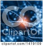 Clipart Of A Background Of 3d Diagonal Dna Strands In Blue With Magic Flares Royalty Free Illustration