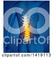 Poster, Art Print Of 3d Anatomical Woman With Visible Glowing Spine On Blue