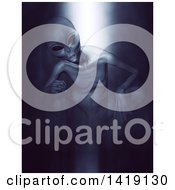 Poster, Art Print Of 3d Curious Alien Crouching In A Beam Of Light