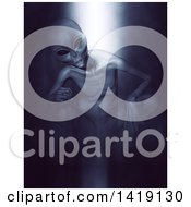 Clipart Of A 3d Curious Alien Crouching In A Beam Of Light Royalty Free Illustration by KJ Pargeter