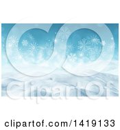 Poster, Art Print Of 3d Snowy Winter Landscape With Snowflakes