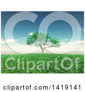 Clipart Of A 3d Lone Tree In A Grassy Landscape On A Sunny Day Royalty Free Illustration