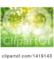 Poster, Art Print Of 3d Grass And Leaf Background With Flares