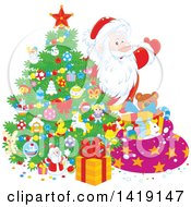 Poster, Art Print Of Santa Putting Gifts Under A Christmas Tree