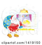 Poster, Art Print Of White Girl Sleeping On Christmas Eve While Santa Peeks In Her Window