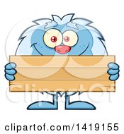 Poster, Art Print Of Cartoon Yeti Abominable Snowman Holding A Blank Wood Sign