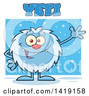 Cartoon Yeti Abominable Snowman Waving With Snow And Text