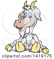 Clipart Of A Cartoon Happy Goat Sitting On The Ground Royalty Free Vector Illustration