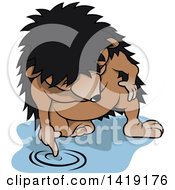 Clipart Of A Cartoon Hedgehog Playing In A Puddle Of Water Royalty Free Vector Illustration