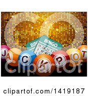 Poster, Art Print Of 3d Bingo Cards And Jackpot Balls Over A Gold Disco Texture