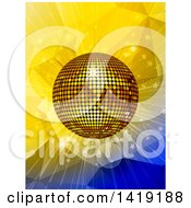 Poster, Art Print Of 3d Gold Disco Ball Shining Over Yellow And Blue Geometric Designs