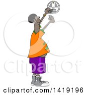 Cartoon Chubby African Man Putting A New Battery In A Smoke Detector