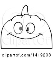 Clipart Of A Black And White Pumpkin Face Emoji Royalty Free Vector Illustration