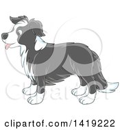 Cartoon Panting Cute Gray And White Border Collie Dog In Profile