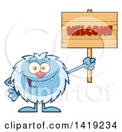 Poster, Art Print Of Cartoon Yeti Abominable Snowman Holding A Welcome Sign