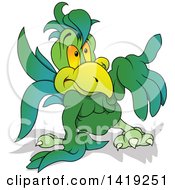 Cartoon Green Parrot Shrugging Or Presenting
