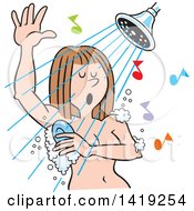 Poster, Art Print Of Cartoon Caucasian Woman Singing And Sudsing Up In The Shower