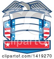 Retro Bald Eagle Over A Shield With Blank Banners