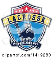 Poster, Art Print Of Retro Male Lacrosse Player In A Championship Shield