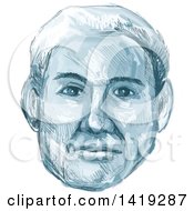 Poster, Art Print Of Sketched Mans Face In Blue Tones