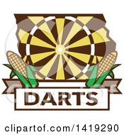 Retro Dart Board In The Shape Of Iowa State With Corn Over Darts Text