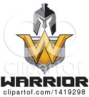 Poster, Art Print Of Retro Spartan Helmet Over A Shield With A W And Warrior Text