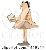 Clipart Of A Cartoon Chubby Caveman Spreading Peanut Butter On Toast Royalty Free Vector Illustration