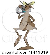 Poster, Art Print Of Cartoon Moose Listening To Music And Carrying A Boom Box On His Shoulder