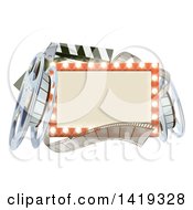 Cinema Movie Theater Sign With Film Reels And A Clapper