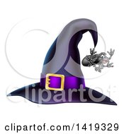 Poster, Art Print Of Witch Hat With A Purple Band And Dangling Happy Spider