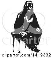Poster, Art Print Of Black And White Woodcut Cyclops Man Sitting In A Chair