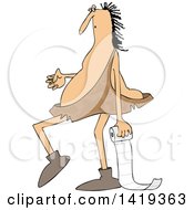 Poster, Art Print Of Cartoon Chubby Caveman Walking And Carrying A Roll Of Toilet Paper