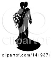 Black And White Silhouetted Posing Bride And Groom