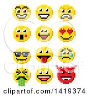 Retro 8 Bit Video Game Style Emoji Smiley Faces