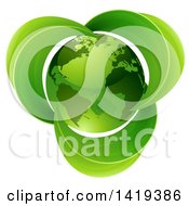 Poster, Art Print Of 3d Shiny Green Earth Globe With Leaves