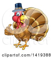 Cartoon Thanksgiving Turkey Bird Wearing A Pilgrim Hat And Giving Two Thumbs Up