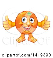 Cartoon Happy Orange Mascot Giving Two Thumbs Up