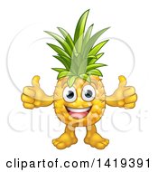 Poster, Art Print Of Cartoon Happy Pineapple Mascot Giving Two Thumbs Up